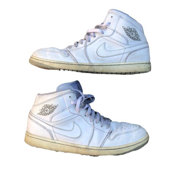 BEATER 2015 Nike Air Jordan 1 Mid White Wolf Grey Size 14 - Picture 5 of 16